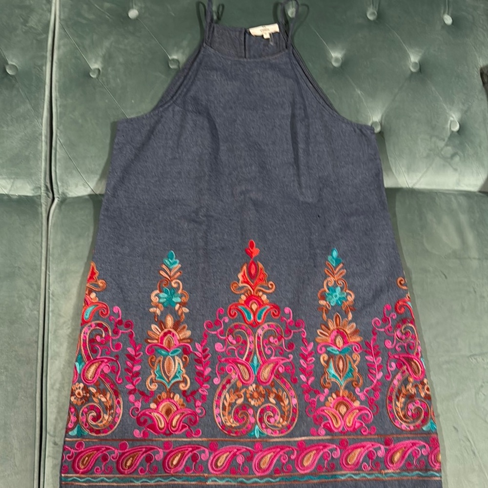 Entro Navy Dress with Vibrant Embroidery